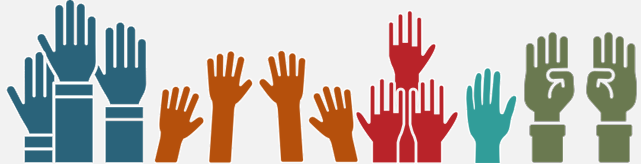 volunteer hands raised